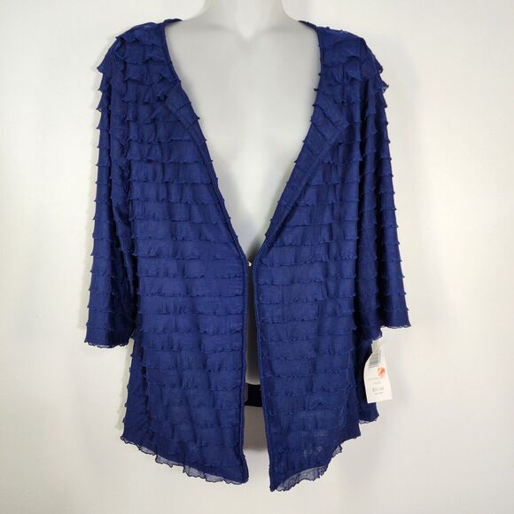 BonWorth Cardigan Womens Medium Blue 3/4 Sleeve Ruffled Layered Single Clasp - Picture 1 of 10